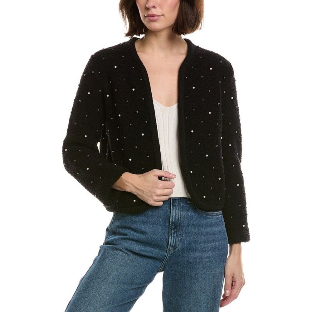 Frame Denim Womens Frame The Embellished Wool-Blend Jacket, Black